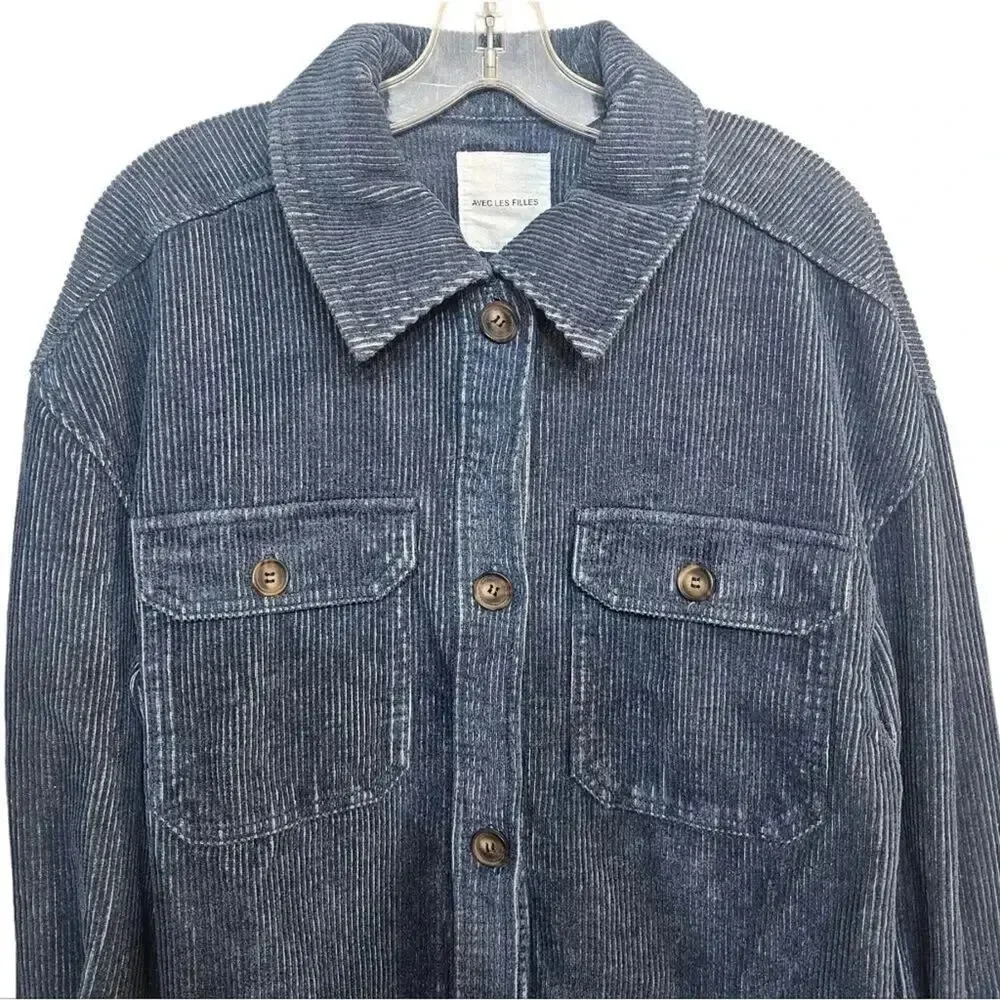 Avec Les Fille Corduroy Shacket Size Medium Blue NWT‎